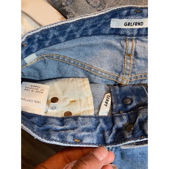 GRLFRND Kerry Short Me and You Rigid Denim 100% Cotton Button Fly Destroyed 23" - Picture 4 of 6